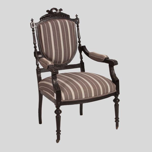Vintage Baker Furniture French Louis XVI Fauteuil Silk Striped Arm