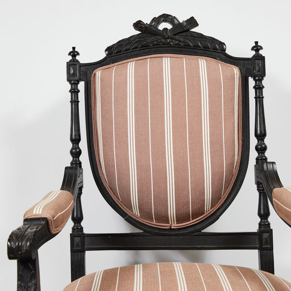 1870s Louis XVI Style Ebonized Fauteuil in Upholstered Linen – Lee Stanton  Antiques