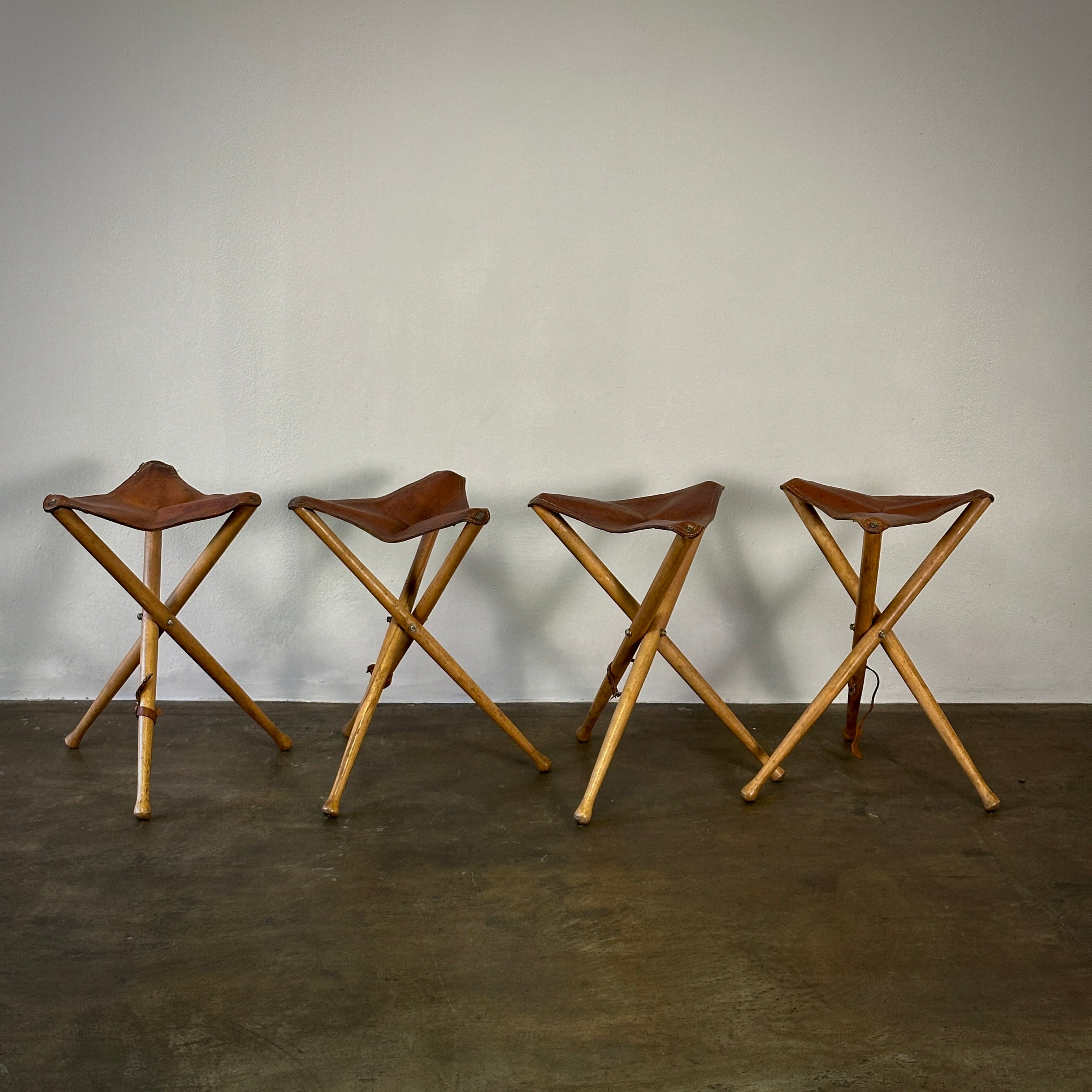 Leather Top Folding Tripod Stools