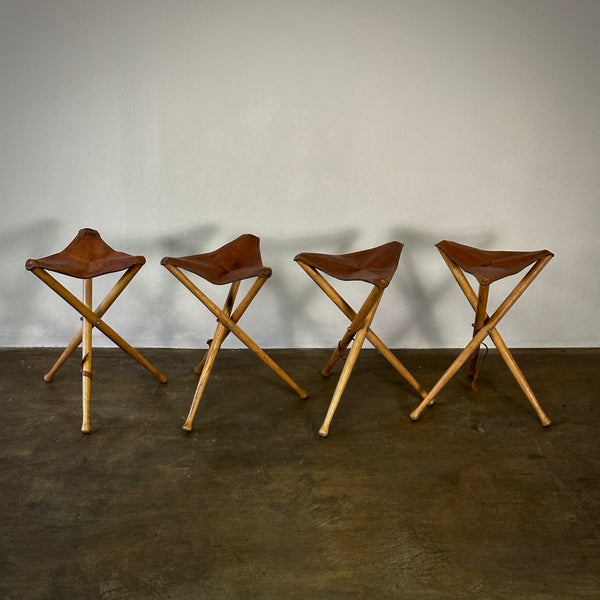 Leather Top Folding Tripod Stools