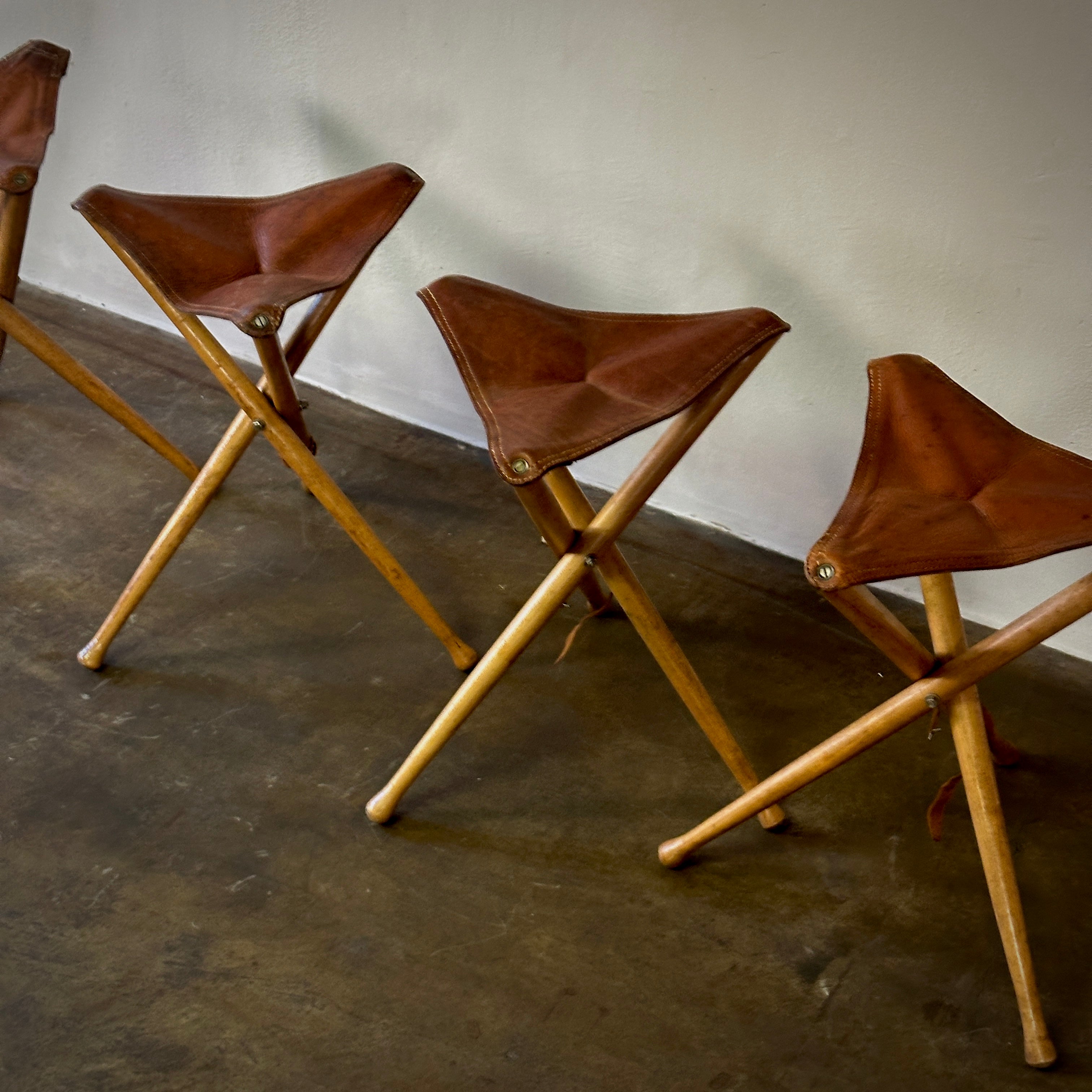 Leather Top Folding Tripod Stools