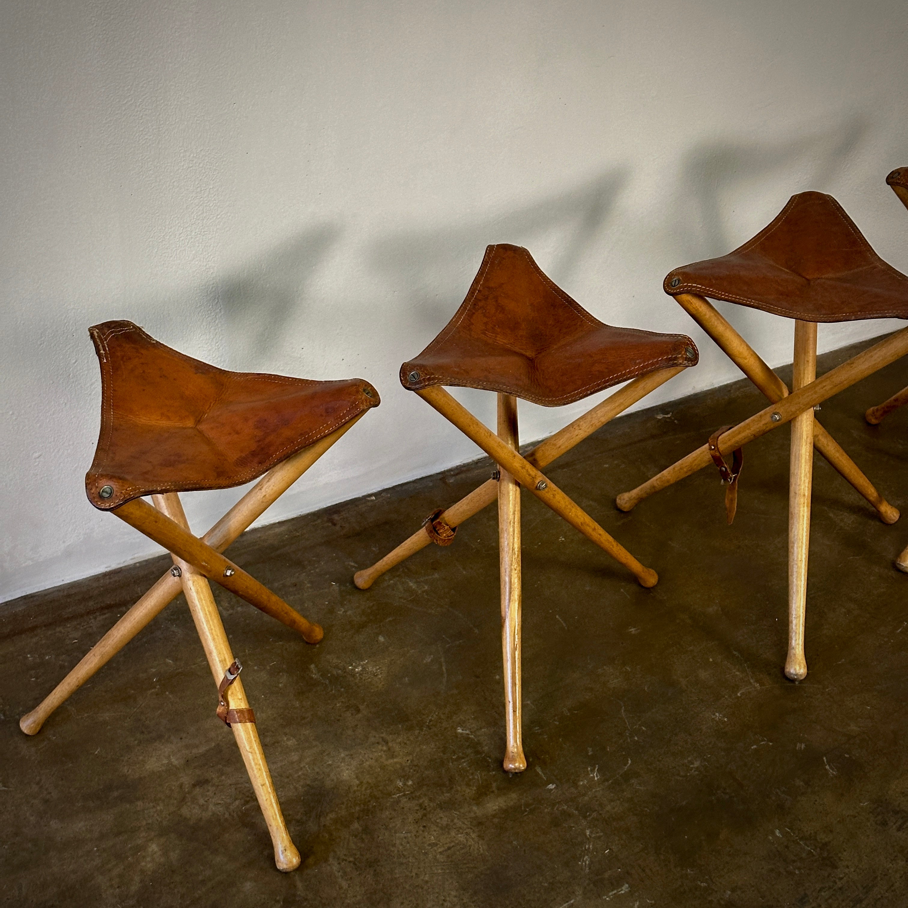 Leather Top Folding Tripod Stools