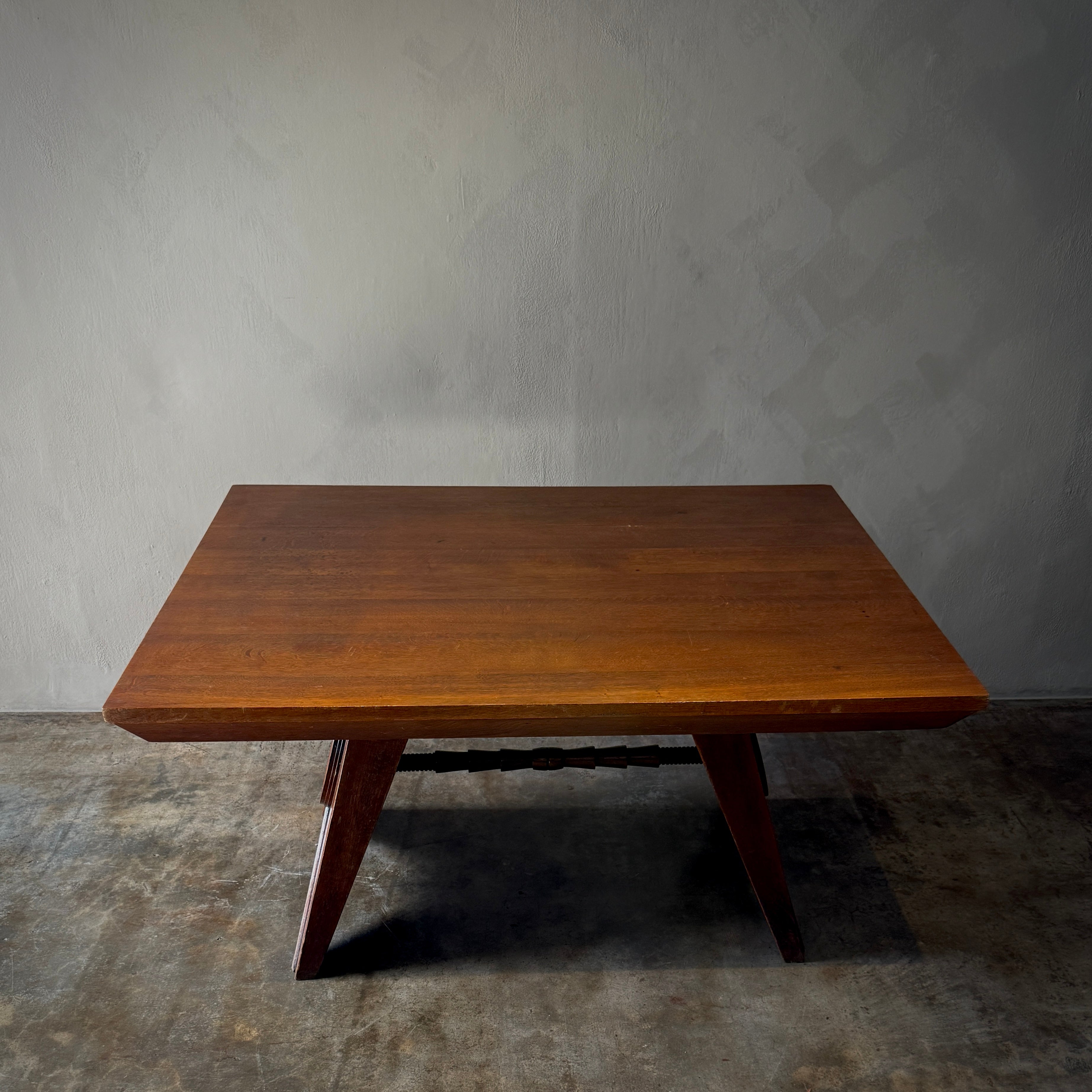 Atypical Oak and Leather Table