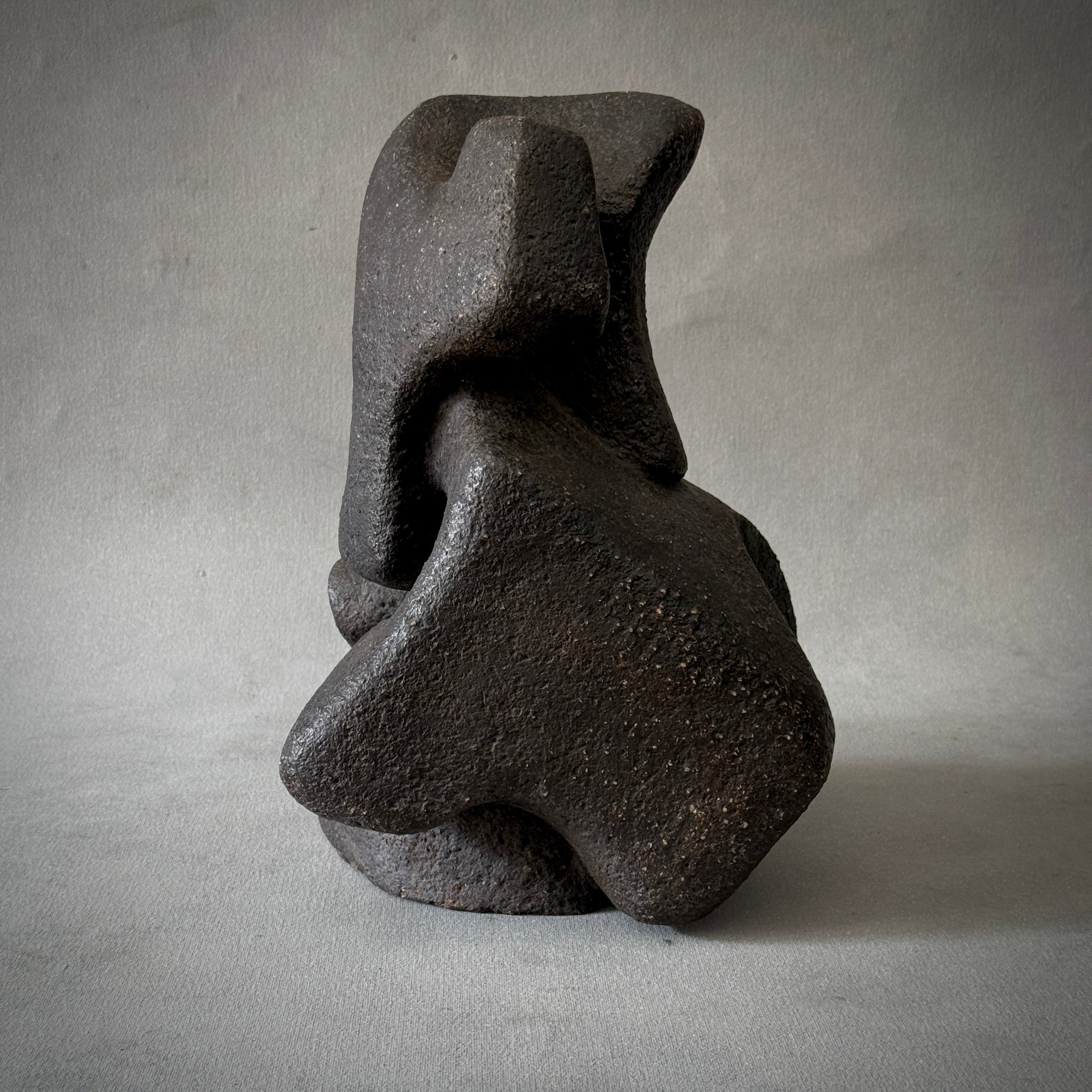 Anthropormorphic black fireclay sculpture