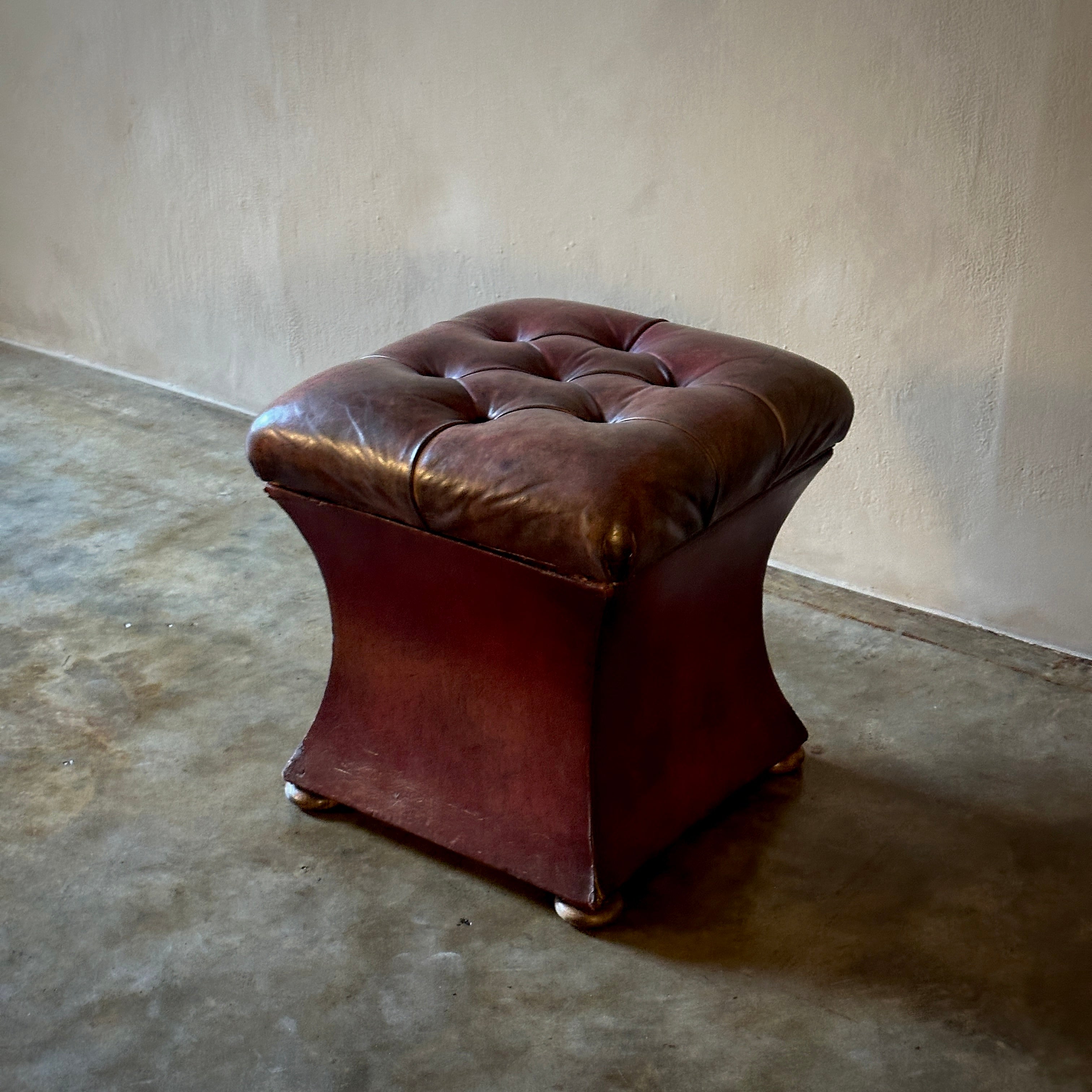 Tufted Leather Ottoman or Stool