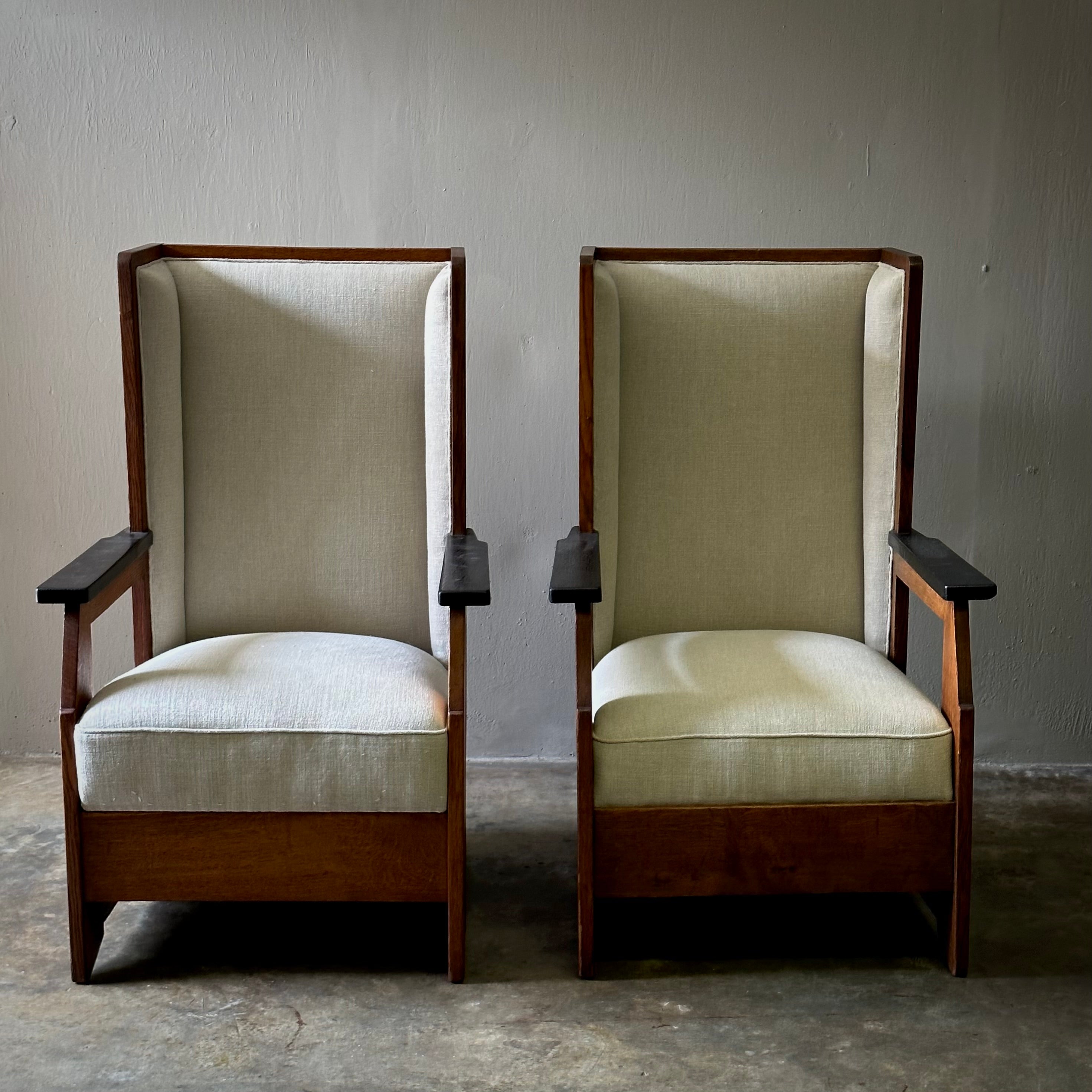 Pair of Haagse School High Back Arm Chairs