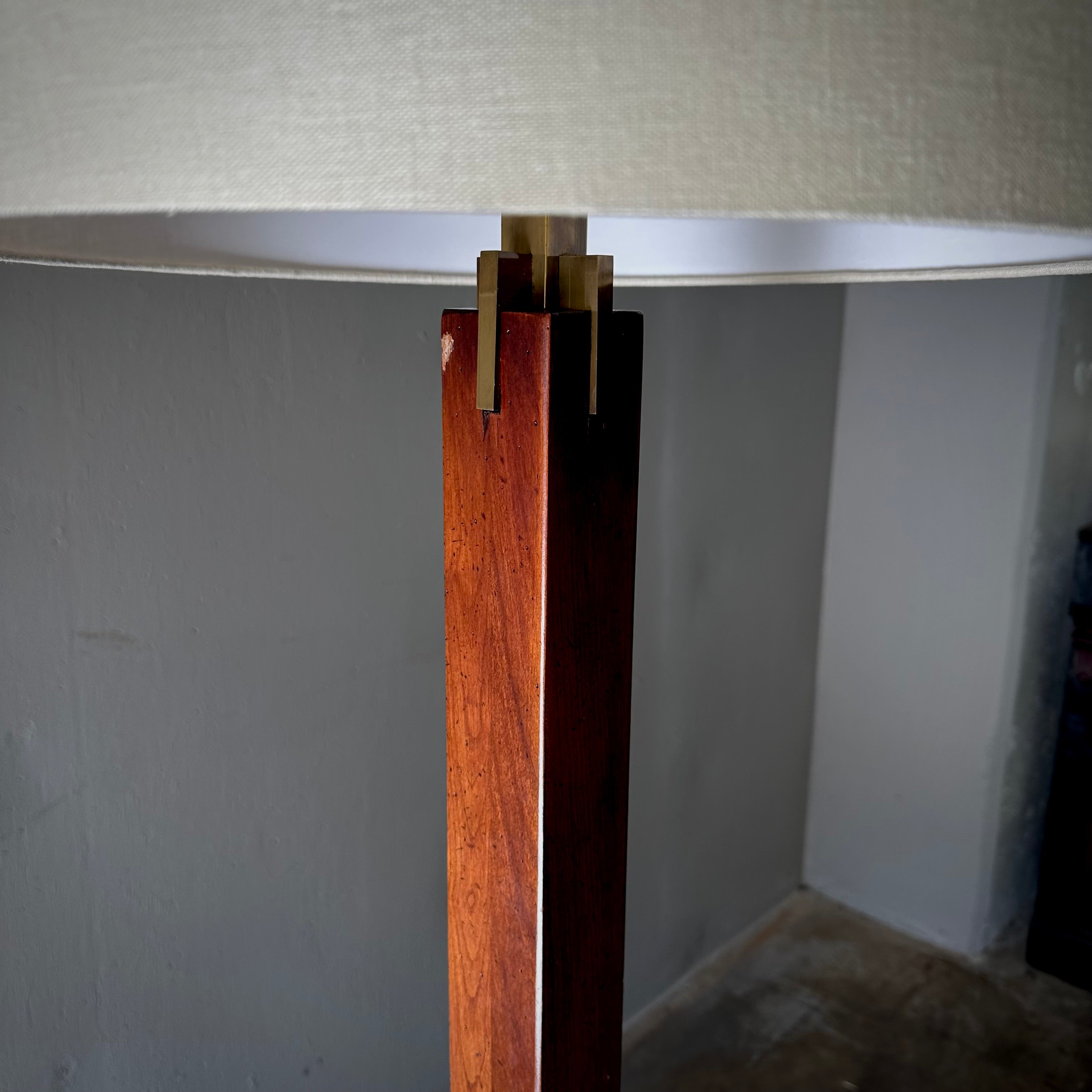 Wood and Brass Floor Lamp