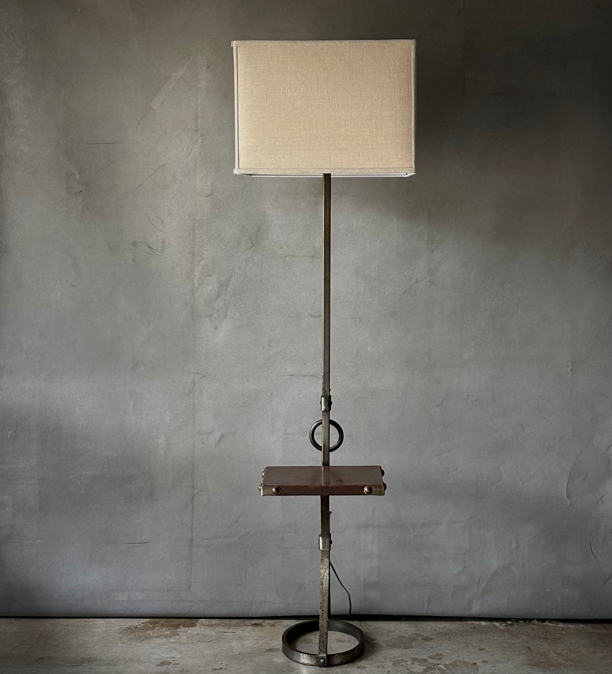 Metal Floor Lamp with Leather Drink Ledge