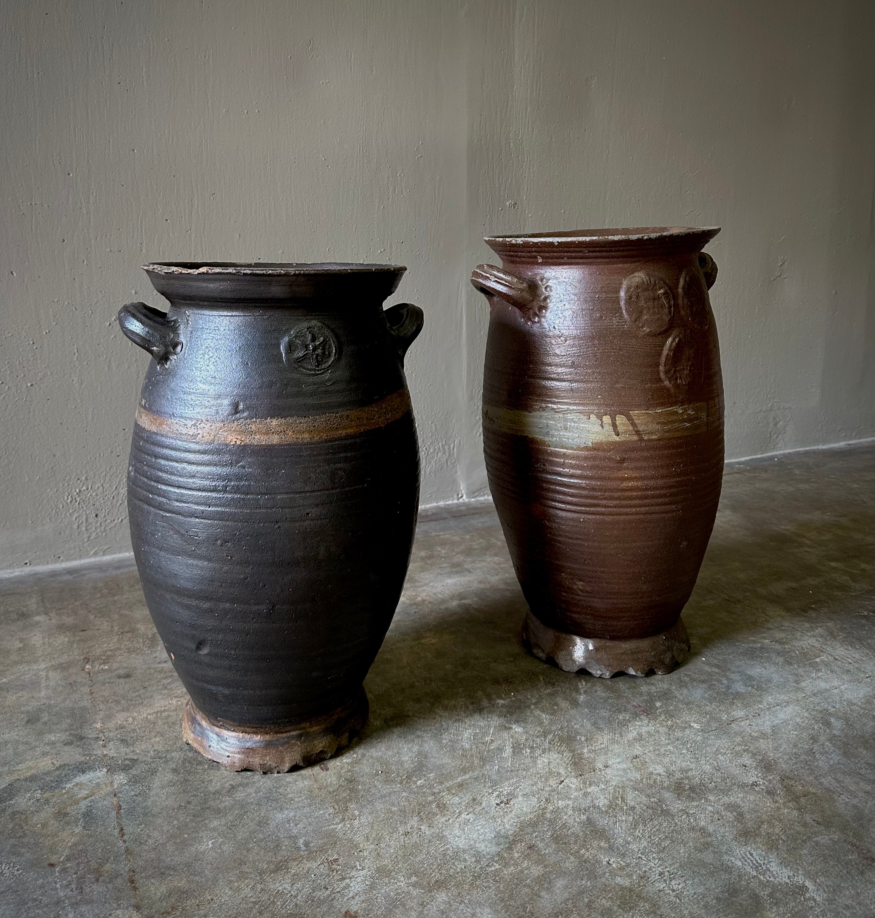 Pair of Large Stoneware Pots