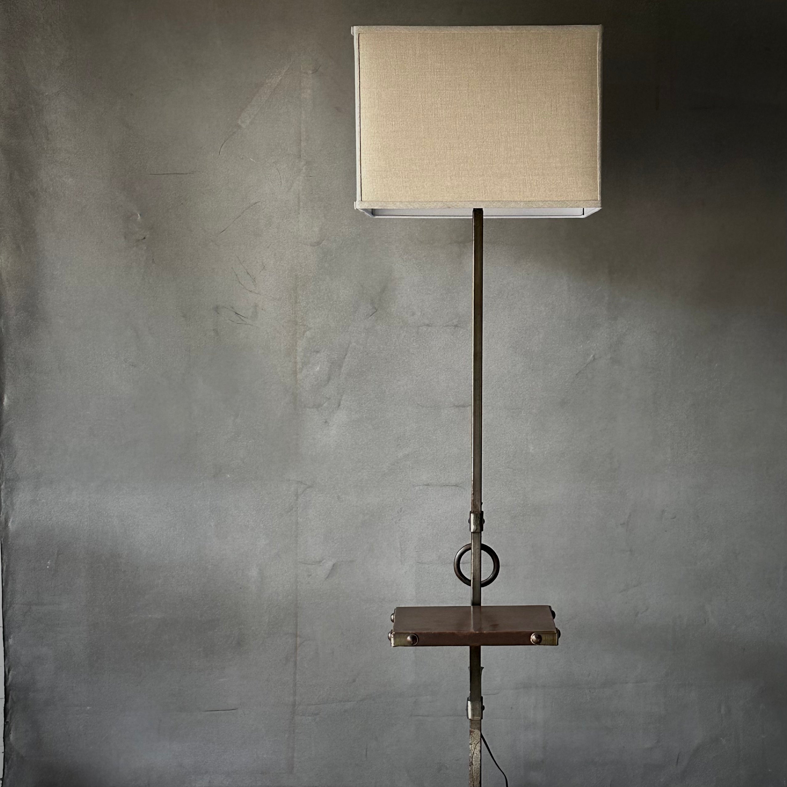 Metal Floor Lamp with Leather Drink Ledge