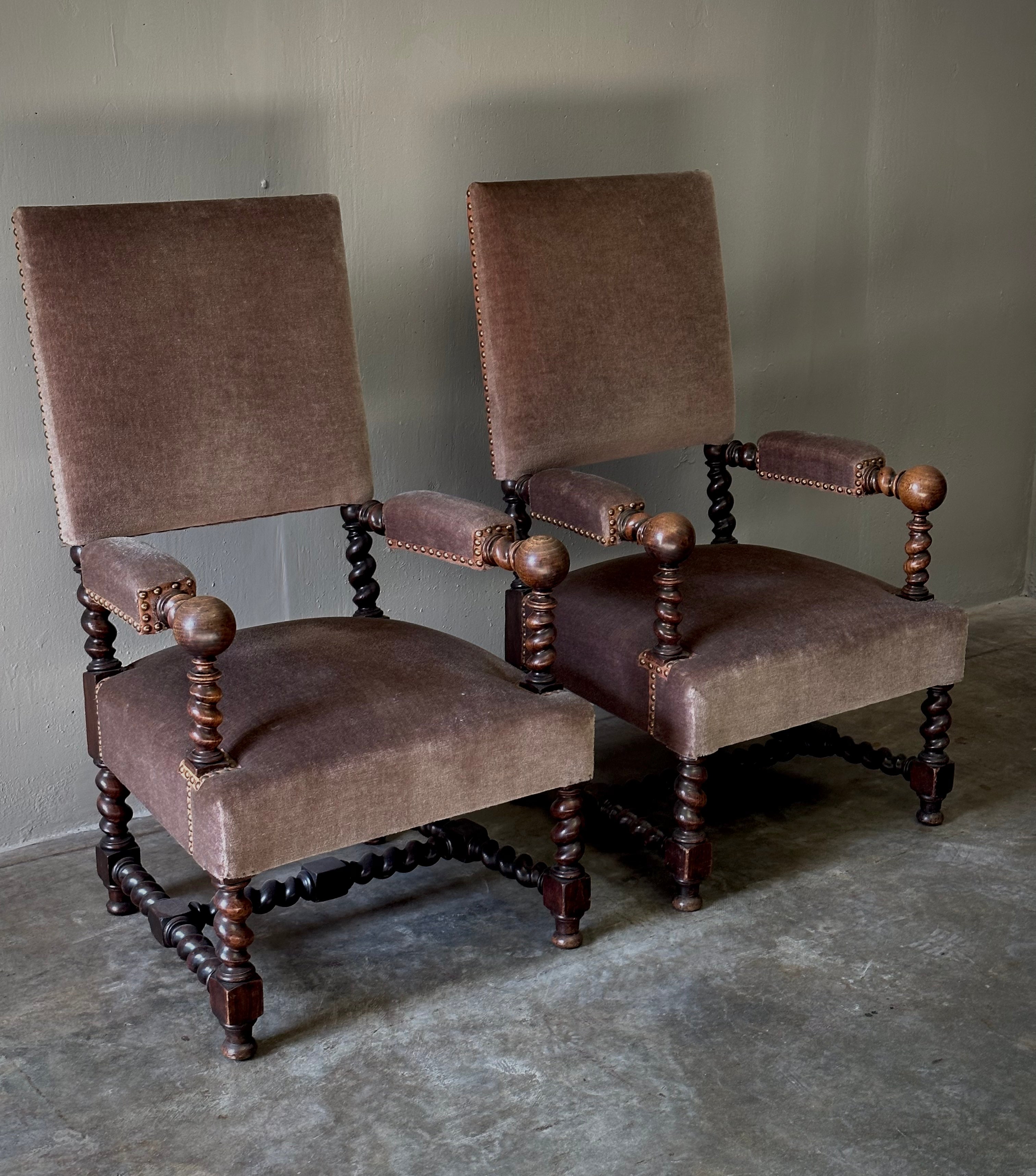 Pair of Velvet Upholstered Arm Chairs