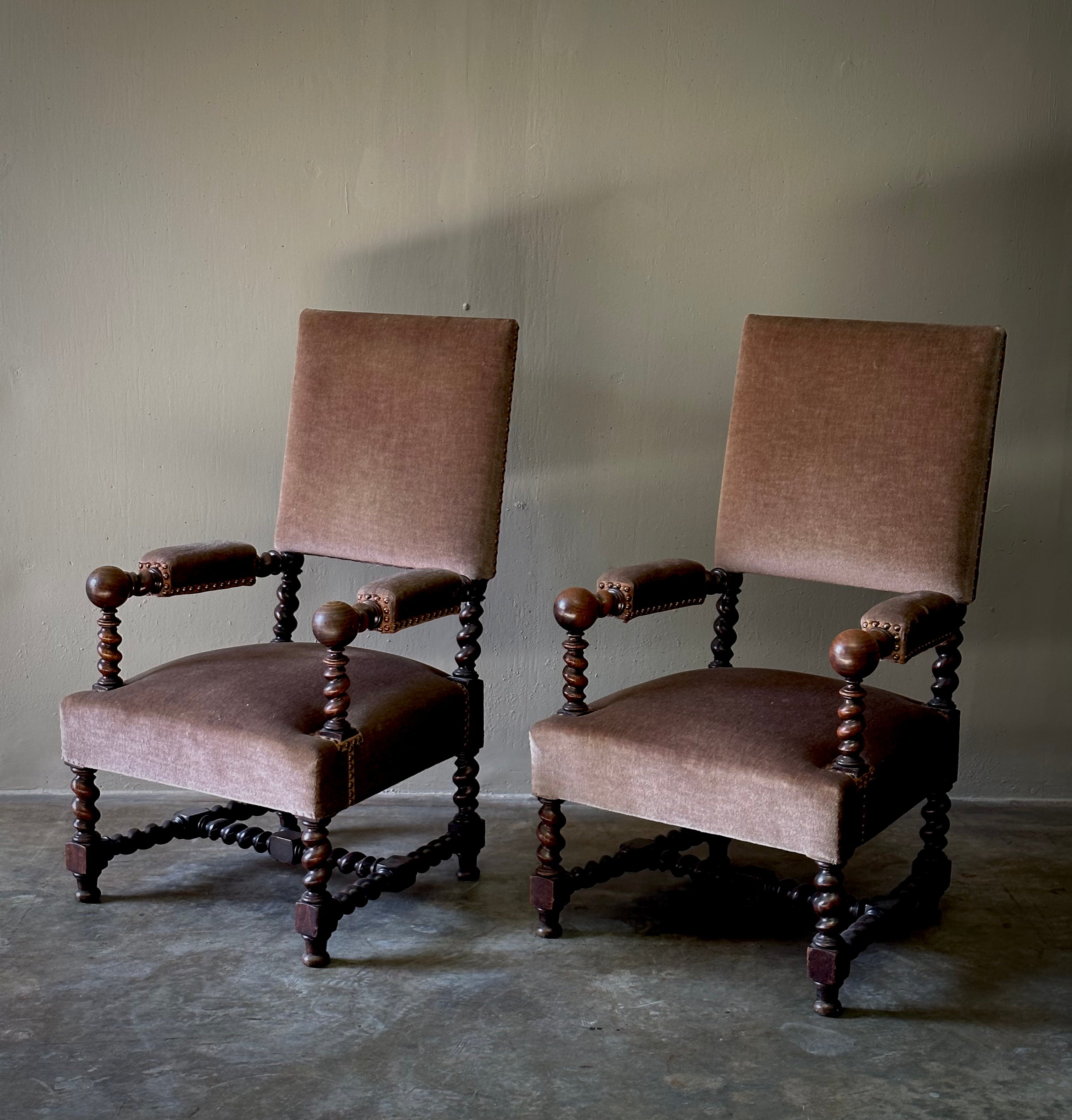 Pair of Velvet Upholstered Arm Chairs