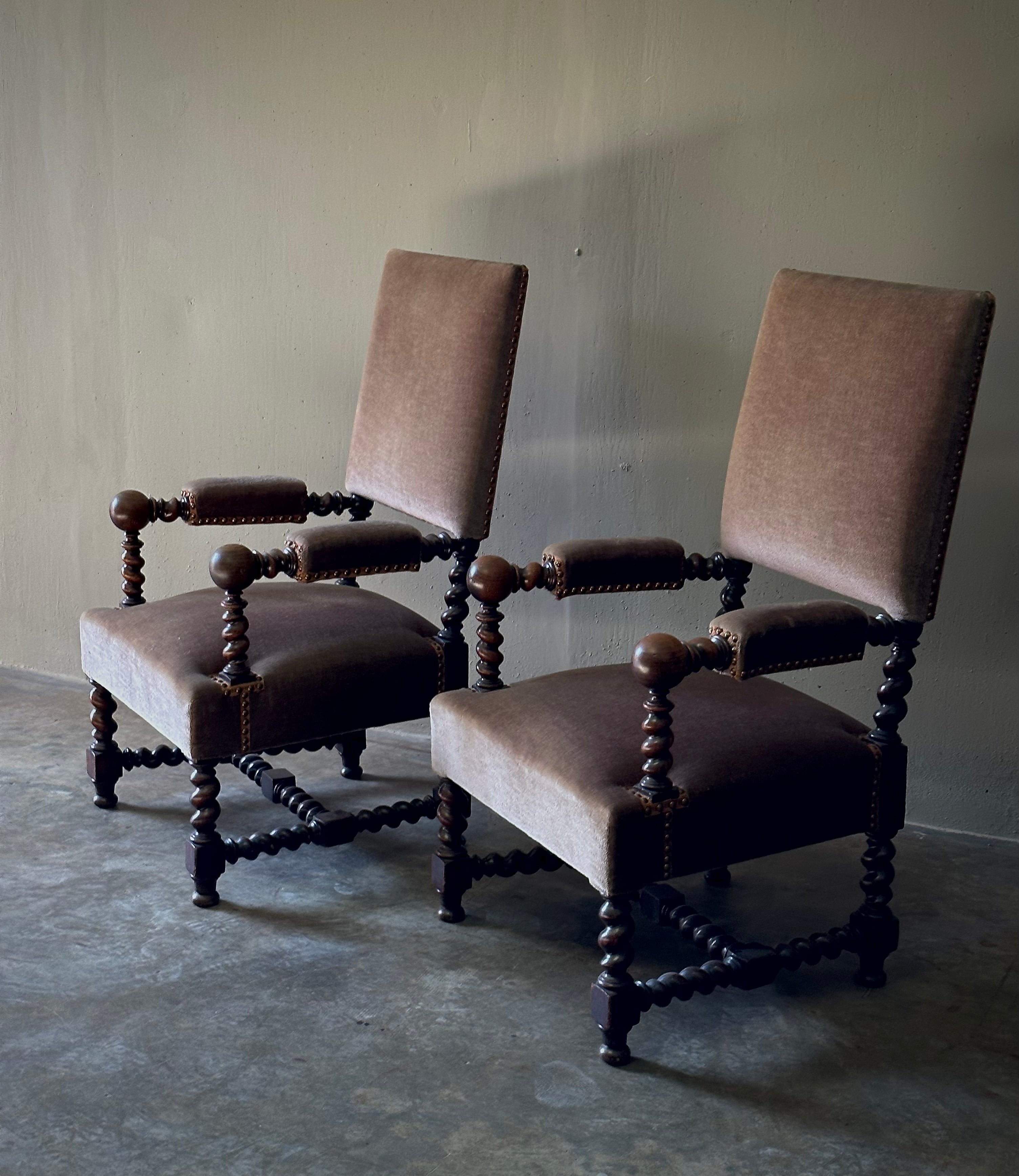 Pair of Velvet Upholstered Arm Chairs